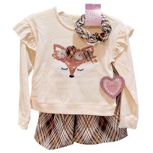 Btween Fox Sequin Skirt, Sweatshirt, and Scrunchie Set Size 5 NWT